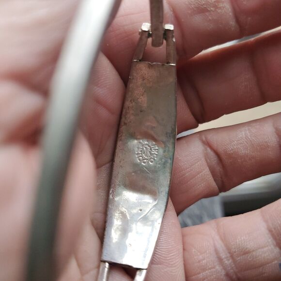 Vintage Sterling Silver Pink Inlay Abalone Flower Hinged Cuff Bracelet - Picture 3 of 11